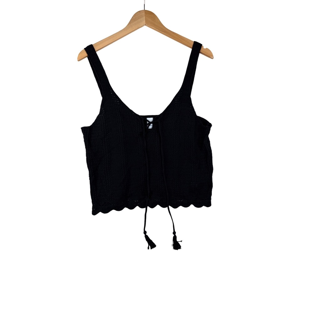 New Old Navy Tie Front Knit Tank Top size‎ Large Black